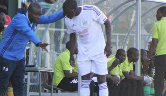 THE TARGETED ONE . . . Mutare City Rovers coach, Takudzwa Shariwa, who prefers to call himself The Chosen One, gives instructions to striker, Agrippa Murimba on the touch line during a league match against FC Platinum at Mandava Stadium in Zvishavane recently. Shariwa has been a target of Sakubva hooligans bent on imposing certain local players on his line up